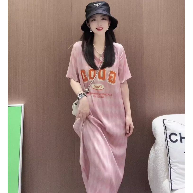 Váy maxi nữ kiểu Pháp chất liệu cao cấp tay ngắn thắt eo màu hồng — hồng