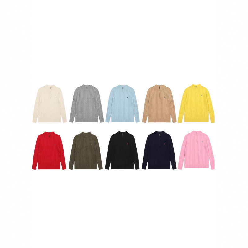 Cross-Border Rl Ralph Lauren Sweater with All Tags Intact, Qr Code Available, Embroidered Pony Logo, Zip-Up Knit Sweater, Crew Neck Cable-Knit Cardigan
