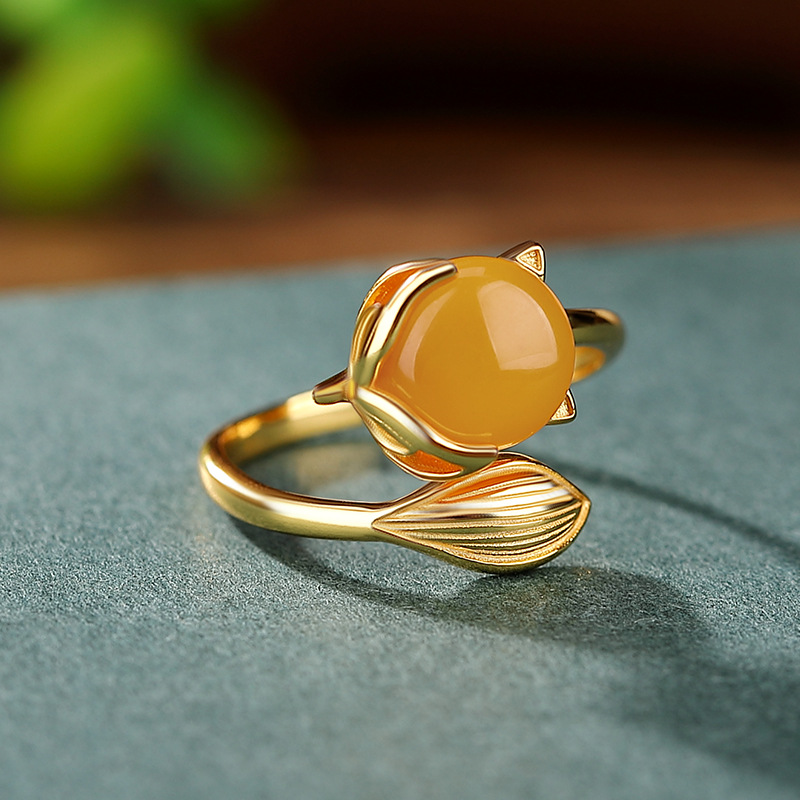 Nhẫn bạc S925 mạ vàng hình cáo sáp ong phong cách thời trang — Mở một size