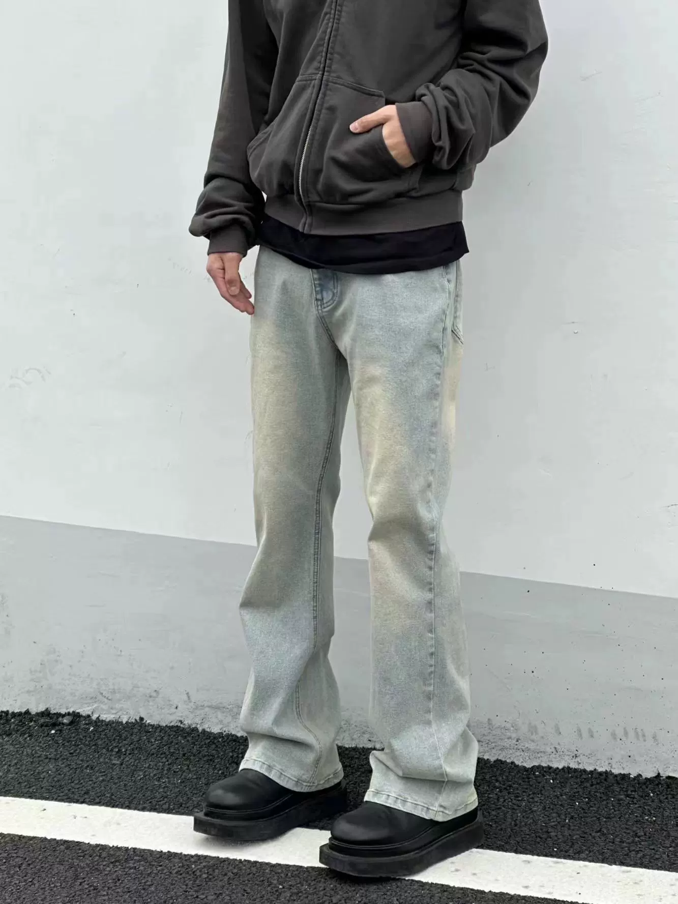 Sss-Carry spring and autumn cleanfit American high street simple and versatile casual straight-leg bootcut jeans black