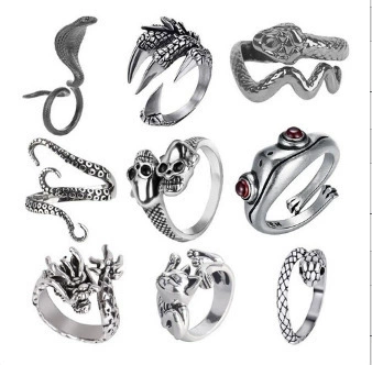 Retro Adjustable Ring Set, Punk Style, Alloy Electroplated, 16-Piece Mix (Adjustable)