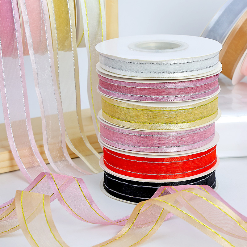 Cinta de hilo de nieve transparente cinta de poliéster caja de regalo decoración de pasteles cinta de embalaje de flores cinta de color sólido material de embalaje