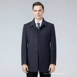 时尚男式大衣秋冬中长款羊毛风衣羽绒内胆中年商务双面呢休闲外套