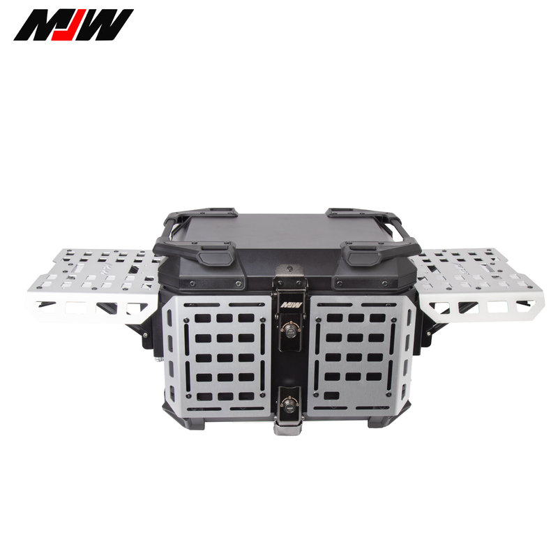 45L Motorcycle Aluminum Alloy Multifunctional Armored Silver Tail Box Portable Electric Vehicle with Bottom Black Trunk