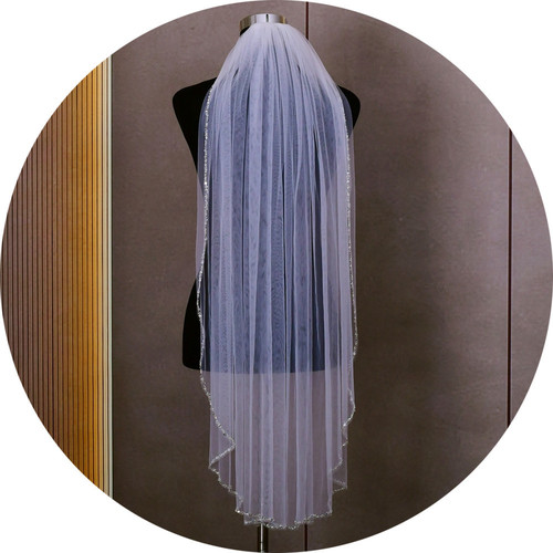 Youlapan Manufacturer Wholesale Handmade Rice Beads Bordered Cross-border Single Layer Bridal Beaded Veil Long Style V155