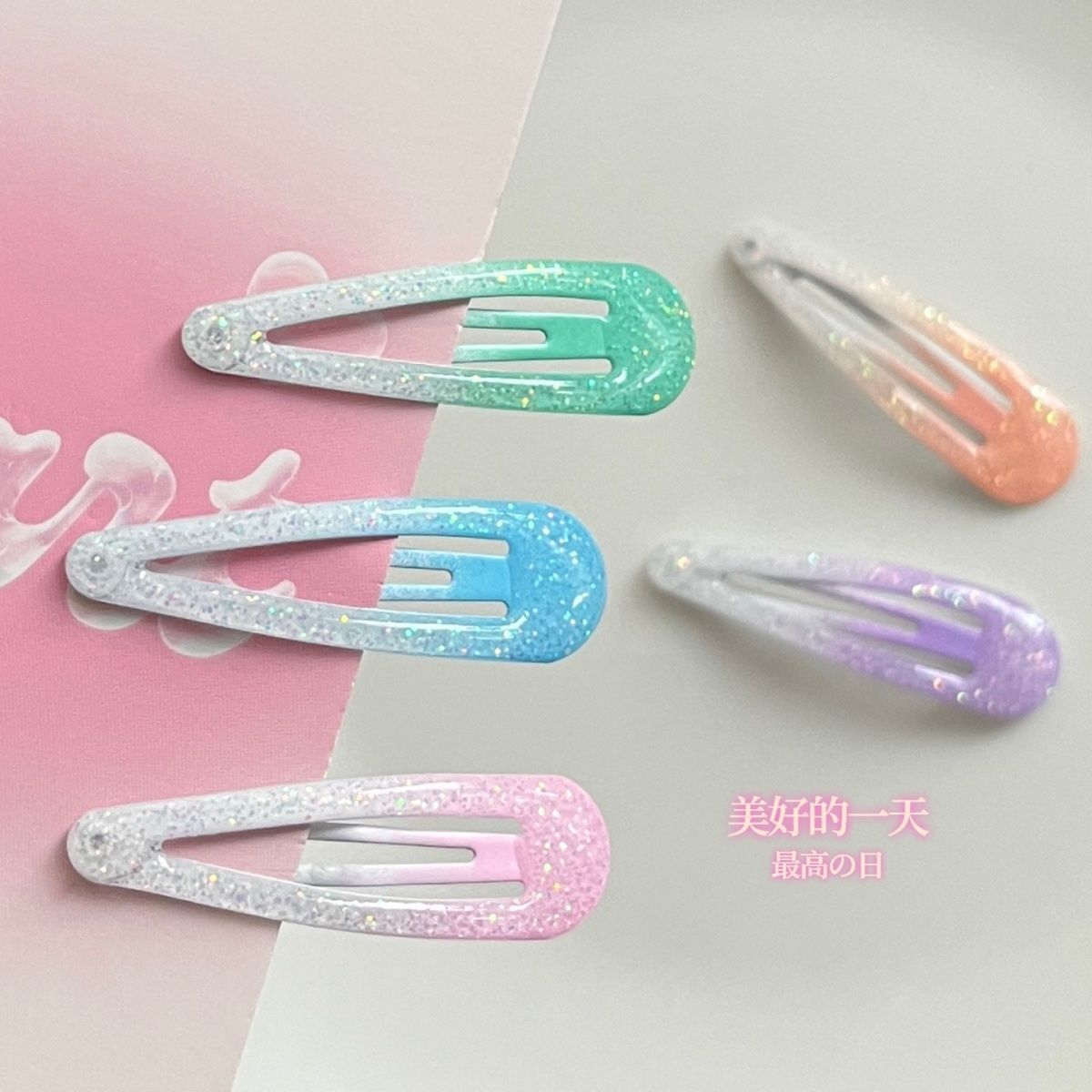 Delicate Glitter Gradient Waterdrop BB Clips | Instagram-Worthy Sweet & Girly Hair Accessories for Students – Side Bang Clips in Two Color Combinations, Perfect for Neatening Flyaway Strands