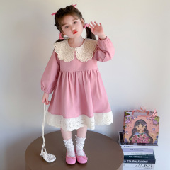 女童连衣裙春秋新款2025韩版女宝宝蕾丝花边娃娃领森系长裙公主裙