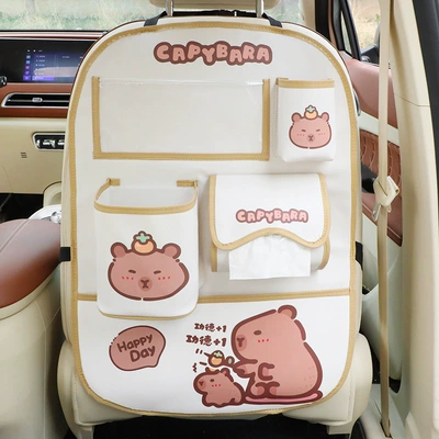 Car Anti-Kick Mat Rear Chair back anti-kick pad - kapi-capybara-tulip-bear-six-in-one-multifunctional-anti-kick-storage-bag-comes-with-waterproof-inner-tube-garbage-bag
