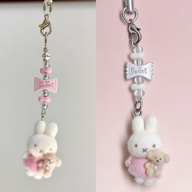 Cute Flocked Miffy Rabbit Phone Chain Sweet Pendant Flocked Small Charm Gift for Best Friend Cute Little Item Cute Flocked Miffy Rabbit Phone Chain Sweet Pendant Flocked Small Charm Gift for Best Friend Cute Little Item