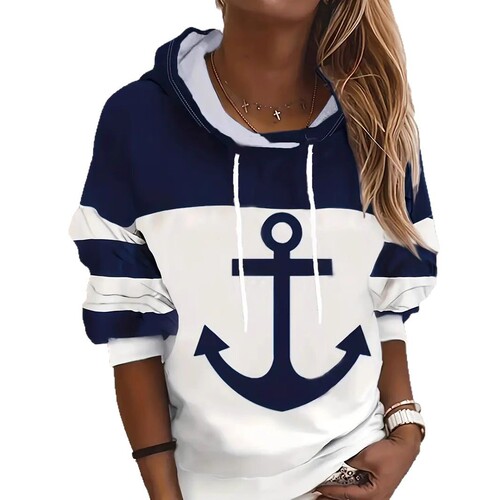 Women's Spring and Autumn Hooded Sweatshirt Long-Sleeve Top Trendy Loose Casual European and American Origin Factory