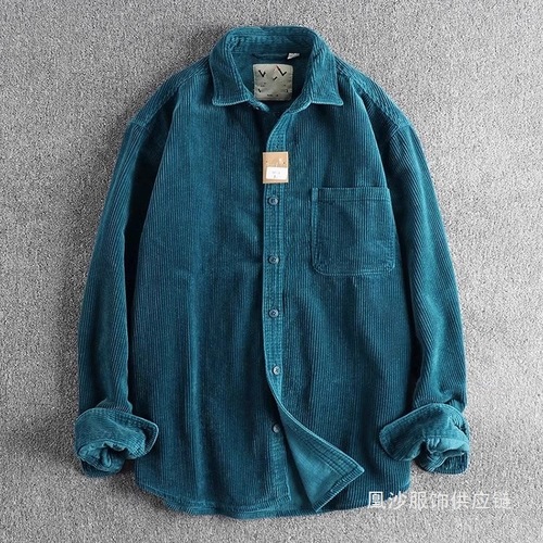 2025 New Spring Washed Long Sleeve Shirt Men's American Simple Hong Kong Style Trendy Single Pocket Shirt Coat Huangsha 