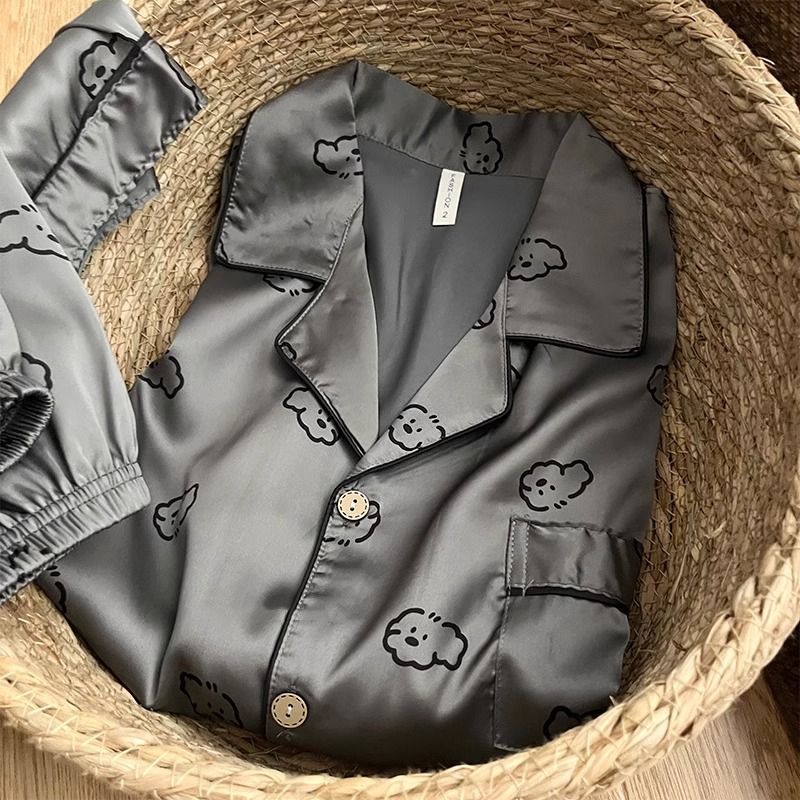 Cartoon Ins Puppy Pajamas Men's Summer Short-Sleeved Shorts Cool Ice Silk Large Size Can Be Worn Outside Home Clothes Set