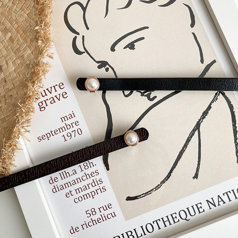 自留推荐一颗珍珠腰封真皮细腰带流行复古高级暗扣女士大衣连衣裙