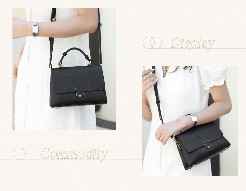 Bolso de mano de piel auténtica - Negro