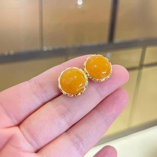 14mm Natural Raw Ore Old Beeswax Seiko Inlaid S925 Silver Earrings Handmade European Texture Thick