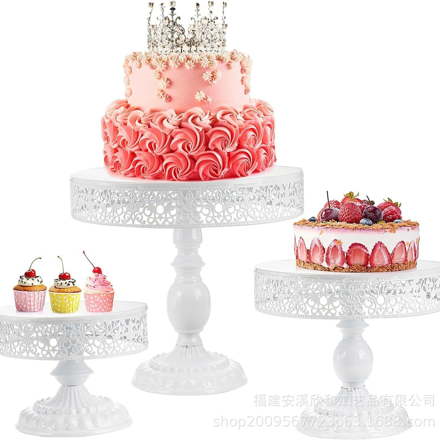 Decoración de mesa de postres de boda blanca estante de pastel europeo props de boda encaje plato de pastel hierro forjado estante de bocadillos