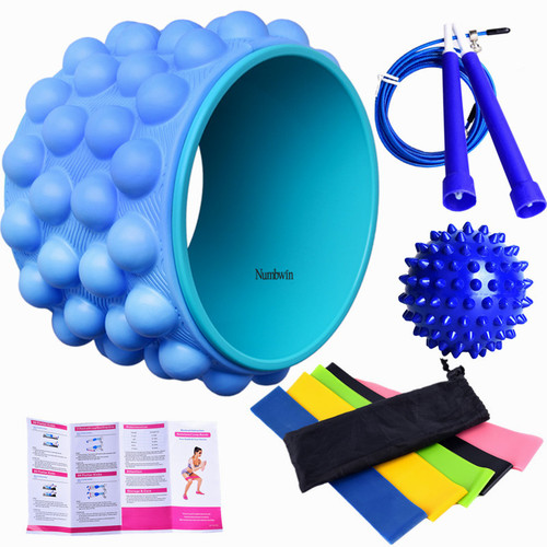 Ten-piece yoga wheel set, Pilates back-bending Dharma wheel, latex elastic ring butt abuser, hardness spike ball, steel wire skipping rope