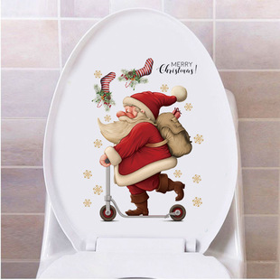 Cross-border wholesale Christmas decorative stickers holiday creative self-adhesive toilet decoration Santa wall stickers