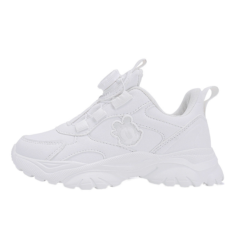 Baboubean zapatos deportivos blancos de cuero primavera y otoño zapatos para niños zapatos blancos de botón giratorio zapatos para correr