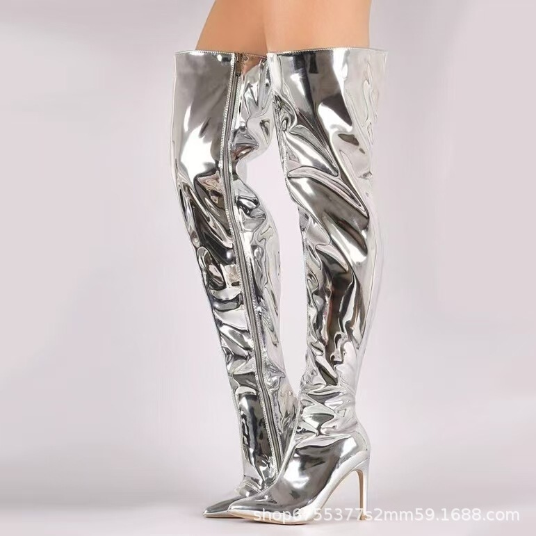 Nightclub Super High Heel Stiletto Pointed Toe Sexy Mirror Patent Leather Women's Over-The-Knee Boots Catwalk Boots Large Size High Heels Nightclub Super High Heel Stiletto Pointed Toe Sexy Mirror Patent Leather Women's Over-The-Knee Boots Catwalk Boots Large Size High Heels