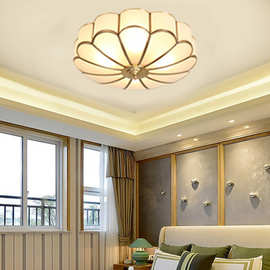 美式现代别墅灯饰 中山灯具家用客厅卧室创意全铜玻璃LED吸顶灯