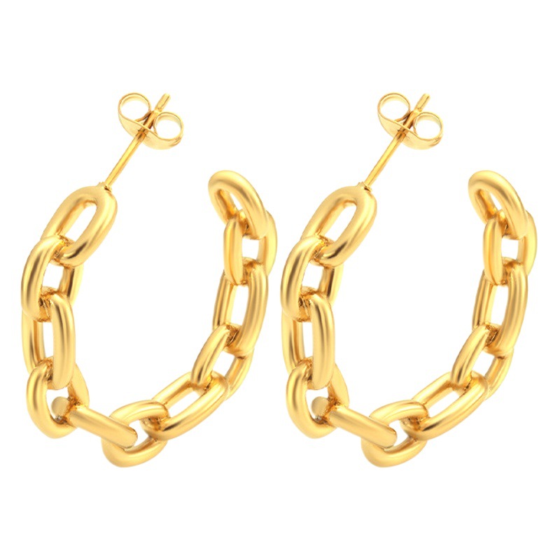 Moda europea y americana transfronteriza Cadena de soldadura de acero inoxidable Pendientes en forma de C de las mujeres de moda de lujo ligero estilo 18K Pendientes chapados en oro