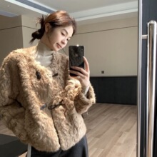 环保皮草女冬季2025新款千金风圆领仿水貂毛绒高级感上衣毛毛外套