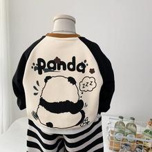 宝宝加绒冬装新款一体绒儿童撞色卡通熊猫卫衣男童秋冬韩版上衣衫