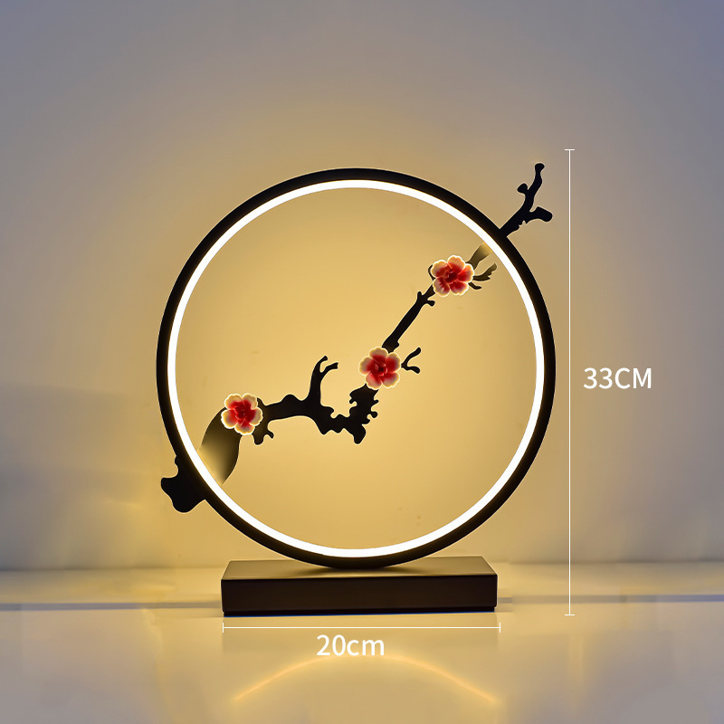 中国式のシンプルな国風梅の花の電気スタンドの寝室の高級感の書斎のベッドのヘッドライトの禅意の復古風の小さい夜の明かりの茶屋|undefined