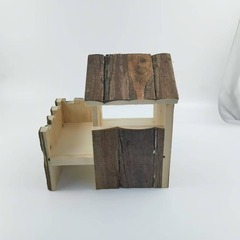 金毛ハムスター用木製ハウス、樹皮付き大型小屋、景観作り、隠れ家、木製ペット用品、モルモット、金毛ハムスターの巣