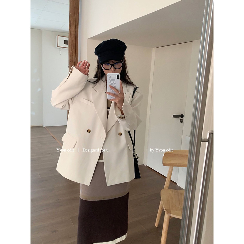 One pill yvon edit Guangzhou three rows autumn and winter suit jacket women's all-match high-grade shoulder pad top 90358