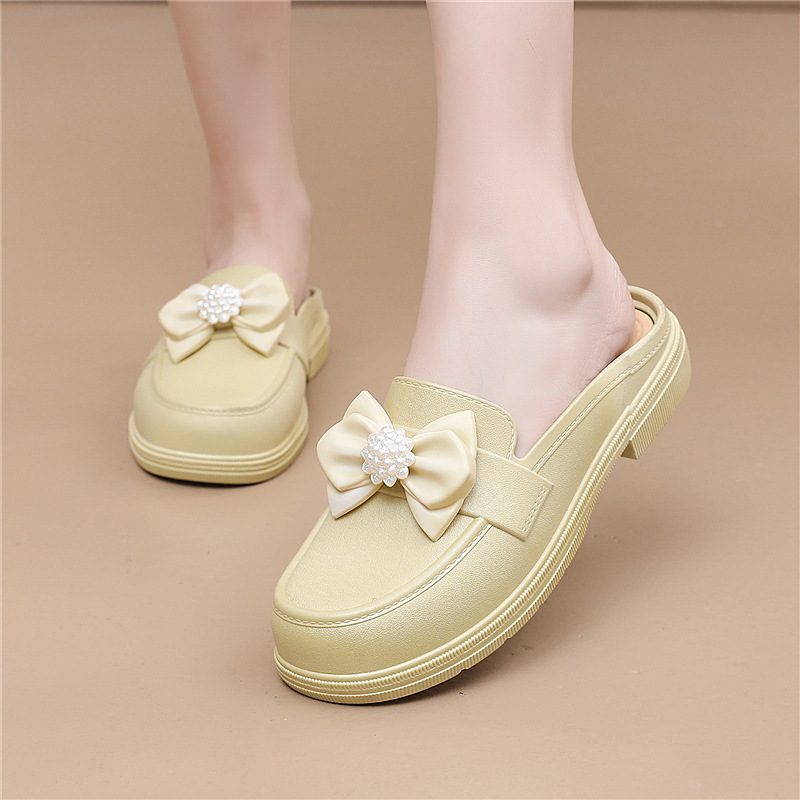Women's Bow New Summer Slippers for Outer Wear, Popular Versatile High-Looking Casual Non-Slip Casual Women's Half Slippers