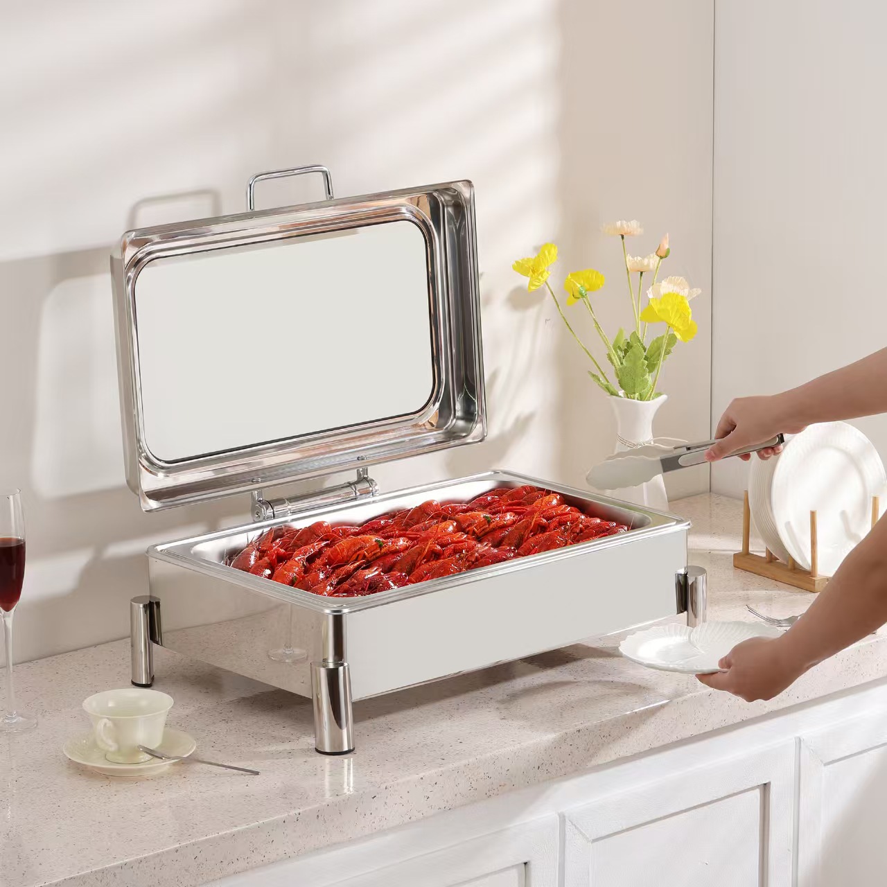 Horno de aislamiento térmico de buffet hidráulico comercial transfronterizo horno de desayuno de pie alto del Hotel Buffy horno de desayuno de calefacción eléctrica solapa visual