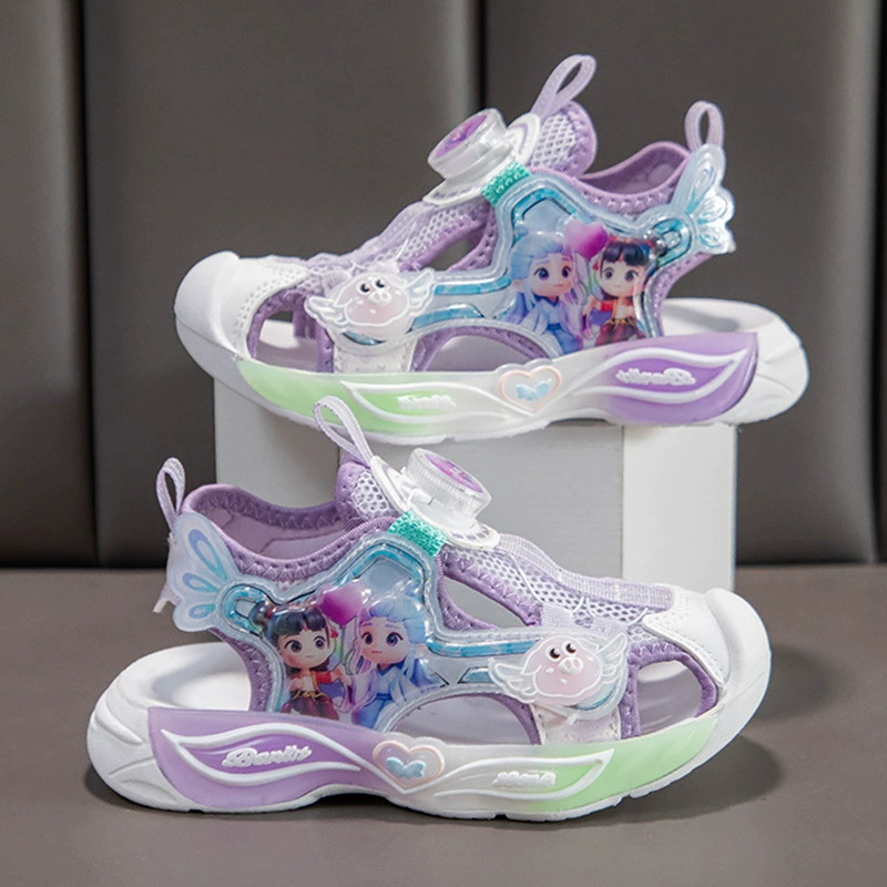 Сандалии для девочек Баотоу Детская пляжная обувь Летняя новая мультяшная девушка обувь принцессы нескользящая мягкая детская обувь