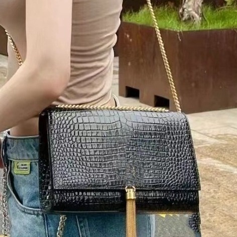 Yangshulin Kate Bag Rose Crossbody Bag Plaid Caviar Pattern Monogram Kate Tassel Bag Leather