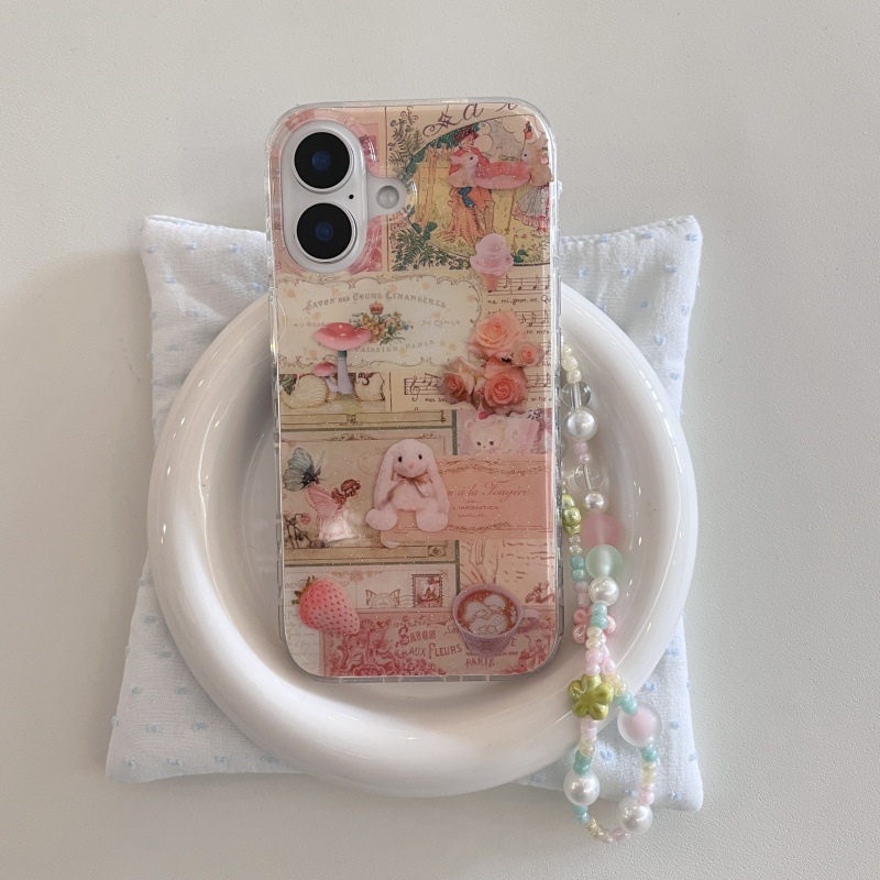 Pintura al óleo retro Rose Bunny Adecuado para Apple 16ProMax Funda para teléfono móvil 15/14 Chicas 13 Cadena 15Pro