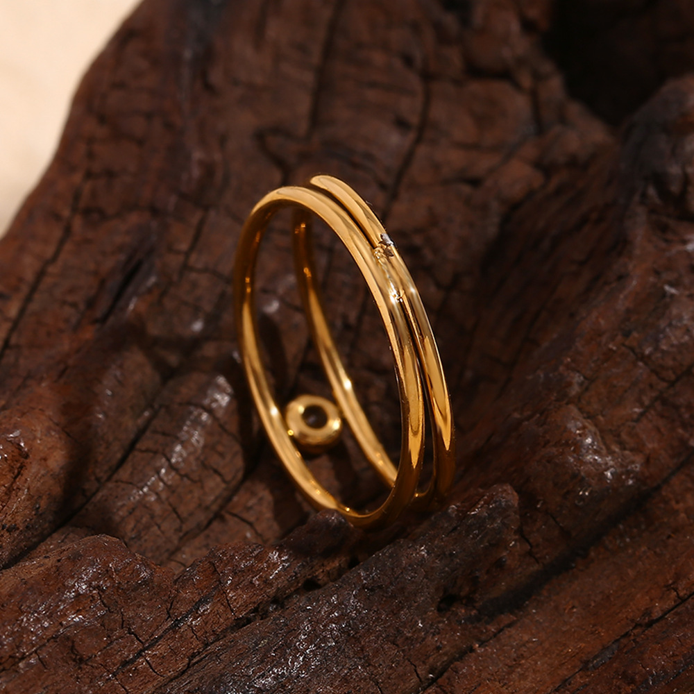 Double Layered Diamond Inlaid Stainless Steel Ring