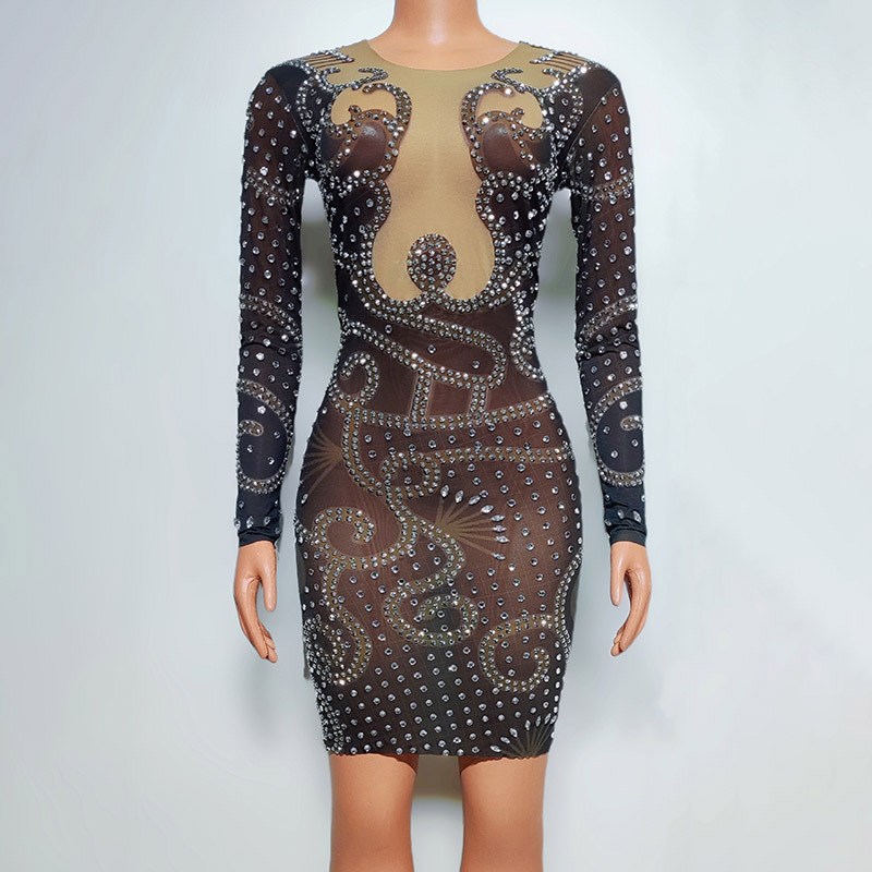 Mesh black slim temperament evening gown star costume red carpet catwalk host dress dance show signing