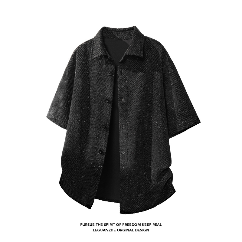 Oversize Casual Basic Shor-sleeve Shir, Unisex, Hong Kong Syle, Rendy, Loose And Versaile, Five-quarer Sleeve_voghion.com