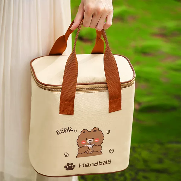 Outdoor picnic camping portable thermal insulation bag with handle mini storage bag creamy-white office worker student going out