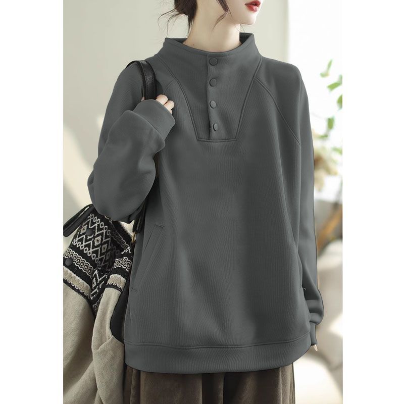 宽松卫衣女士秋冬款半高领套头上衣纯棉休闲通勤百搭新款保暖外套