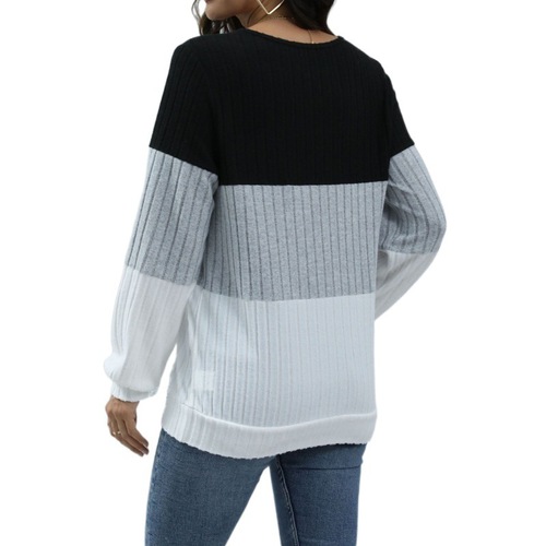 Women's Fashion Spring European and American Long Sleeve Zipper Contrast Color Top