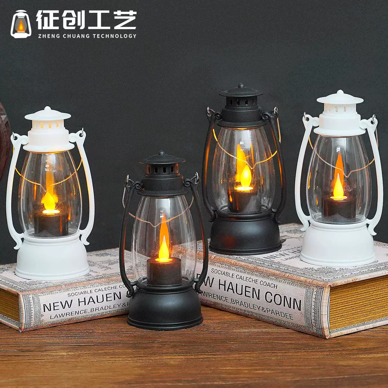 圣诞灯大号马灯装饰电子蜡烛灯摆件小夜灯万圣节风灯跨境煤油灯