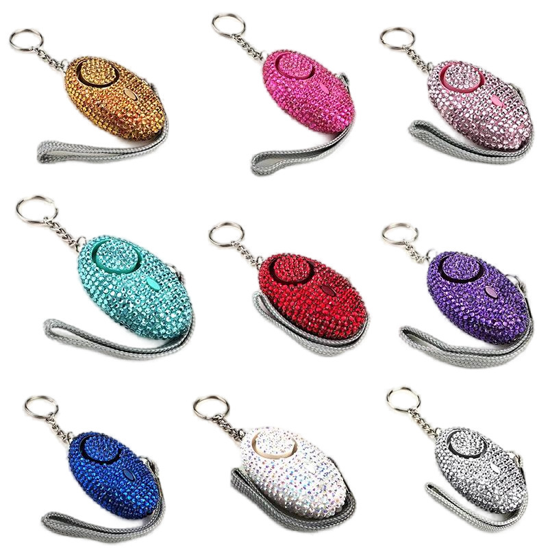 Amazon Cross-Border Diamond-Encrusted Keychain Self-Defense Oval Pull-Tab Outdoor Emergency Alarm Keychain