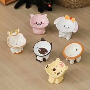 Cat Bowl Cute Animal Series Ceramic Pet Drinking Bowl High Leg Neck Protector Cat Bowl Anti-Black Chin Cat Food Bowl Dog Bowl