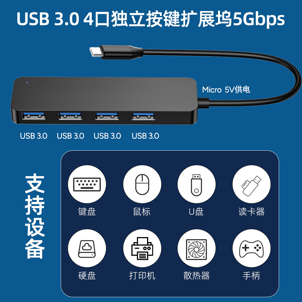 Hub USB Type-C 3.0 docking 4 puertos divisor USB 3.0 envío al por mayor