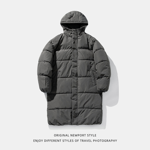 Men's Long-Sleeve Cotton Coat Winter Thick Warm Waterproof Hooded Sweatshirt Trend Brand Knee-Length Casual Cotton Jacket Outerwear