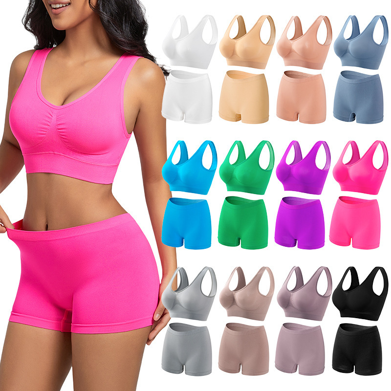 Underwear suit Women's Comfortable Pure Desire Small Chest Push-up Beautiful Back Shorts suit Sexy No Steel Ring Shockproof Sports Bra