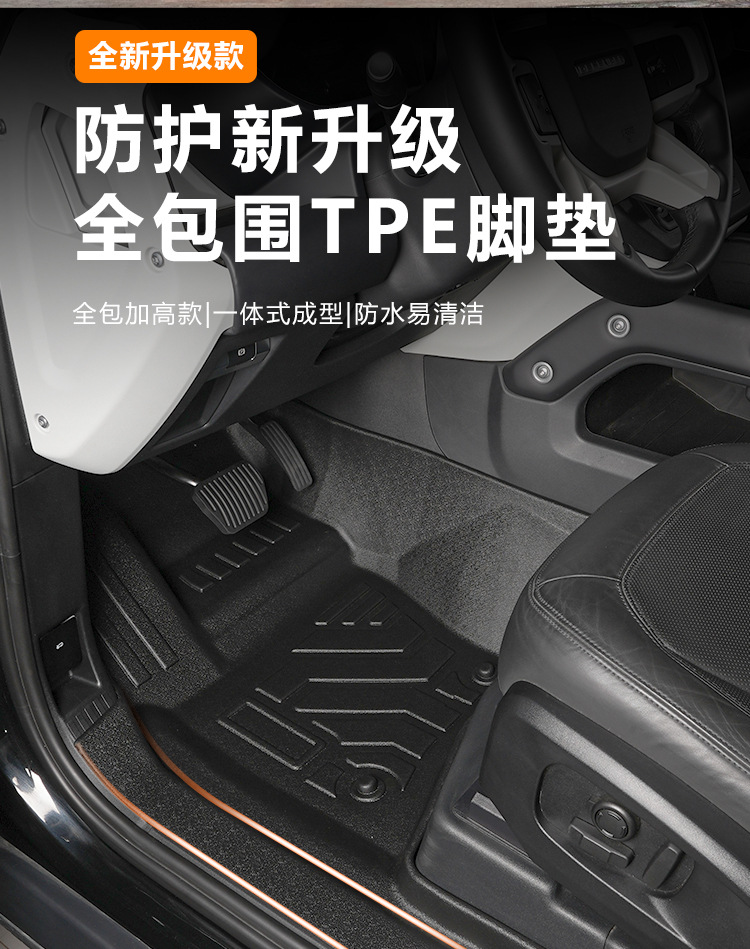 Suitable for 20-26 Models of Land Rover Defender 110/90, Full-Coverage Interior Decorative Floor Mats with Threshold Protection, Tpe Car Floor Mats
