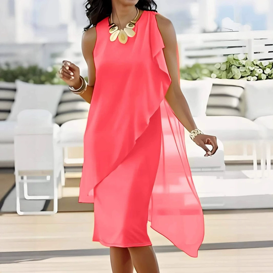 Летнее городское женское элегантное шифоновое платье без рукавов 2025WIsh Amazon Independent Station
